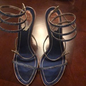 Rene Caovilla  blue rhinestone snake heels